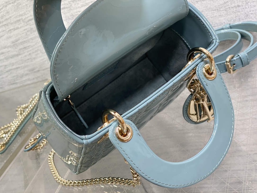 Mini Lady Dior Bag Sky Blue Patent Cannage Calfskin